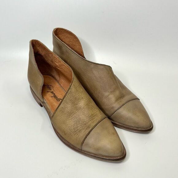 Free People Royale D’Orsay Pointed Toe Leather Flats 36/6 Taupe - Picture 9 of 16